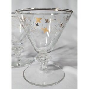 Libbey 4 Royal Fern Seville Tulip 8 Oz Desserts Wine Gold Barware MCM VTG 1956